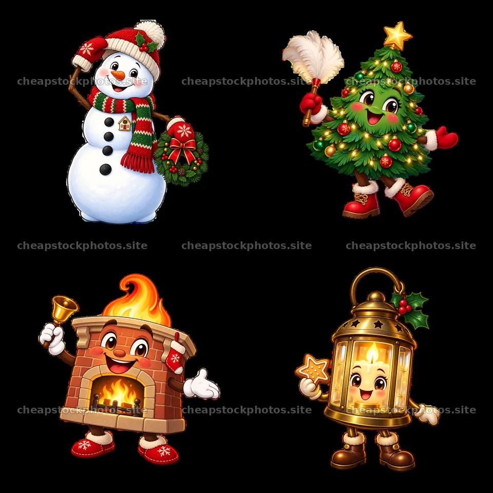 Christmas house characters in festive arrangement – stock photos 7746x7746