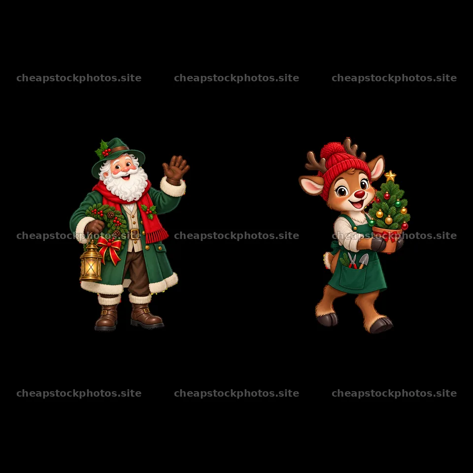 Santa Claus and reindeer carrying Christmas tree sticker set – stock photos 7746x7746